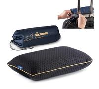 alkamto Travel Pillow - Ergonomic Neck Support Camping Memory Foam Pillow with Temperature-Regulating Pillowcase - Included Waterproof Travel Carry Bag
