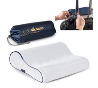 alkamto Travel Pillow - Ergonomic Neck Support Camping Memory Foam Pillow with Temperature-Regulating Pillowcase - Included Waterproof Travel Carry Bag (White Contour)