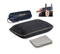 alkamto Travel Pillow - Ergonomic Neck Support Memory Foam with Temperature-Regulating Pillowcase - Includes Extra Cotton Cover and Carry Bag (15,7 x 10,6 x 3,9 In - Black + Extra Cover)