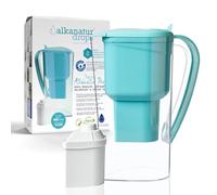 Alkanatur Turquoise Water Filter Jug + 1 Original Filter Included | Gravity Filtration with Activated Carbon | Reduces Chlorine & Impurities | Enhances Taste & Increases pH