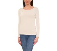 Alkato Women's Long Sleeve Shirt Plain Top with Round Neck, Cream, L