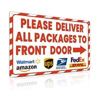 ALKB 8"x12" Rust-Free Aluminum Package Delivery Sign for Outside Use - Please Deliver All Packages to Front Door - Deliveries with Arrow Right Deliveries Sign