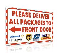 ALKB 8"x12" Rust-Free Aluminum Package Delivery Sign for Outside Use - Please Deliver All Packages to Front Door - Deliveries with Arrow Left Deliveries Sign