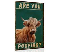 ALKB Bathroom Highland Cow Wall Decor Funny Metal Sign 8x12 Inch - Are You Pooping Sign for Gift