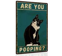 ALKB Bathroom Sign Tuxedo Cat Wall Decor Funny Metal Sign 8x12 Inch - Are You Pooping - Wall of Glory Decor Black Cat Sign