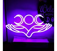 Alkkign Hand to Moon Neon Sign Hand Supported Month Neon Light Purple Led Sign for Wall Decor 16.5”x8.6” Moon Neon Sign for Kids Room Man Cave Bedroom Store Decoration
