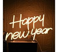 Alkkign Happy New Year Neon Sign - Warm LED Lights for Wall Decor - Dimmable Light up Signs for Home, Bedroom, Winter Christmas Eve Party Favor