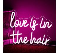 Alkkign “Love is in the Hair” Neon Sign Dimmable Pink Letter Neon Signs Salon Hair Salon Sign Word LED Neon Light Sign Powered USB for Barbers, Beauty Salons Decor for Beauty Shop
