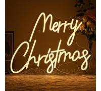 Alkkign Merry Christmas Neon Signs Warm White Merry Christmas Neon Light Dimmable New Year Neon Light for Wall Decor Christmas Party Kids Room New Year Wedding Birthday Party Christmas Decorations
