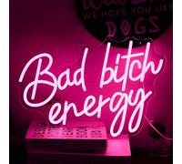 Alkkign Pink Neon Sign 'Bad Energy' LED Words for Wall Decor USB With Switch 16.9"x11.4" Acrylic Wall Mount