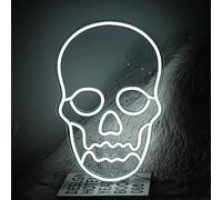 Alkkign Skull Neon Sign for Halloween Skeleton Neon Light White Ghost LED Neon Lights for Bedroom Neon Signs for Halloween Party Man Cave Game Room Birthday