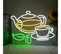 Alkkign Tea Neon Sign for Wall Decor Tea Pot Neon Light Drinks LED Neon Signs Colorful Tea Cup Led Neon Sign for Teashop Store Cafe Coffee Shop Mall Kitchen Tea Plantation Decoration