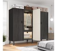 Alkmla Heavy Duty Covered Clothes Rack with Cove Foldable Portable Wardrobe Closet for Hanging Clothing Black Metal Garment Rack for Bedrooms, Apartments, and Tenant，Black：With magnetic door：151cm