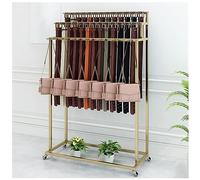 ALKOY Floor Standing Belt Hanger Retail Display Stand, Movable Shop Tie Rack Closet Belt Holder Organizer, Space Saving Scarf Stand Shawls Purse Shelf with Hooks, for Jewelry Keyhats Socks Toys/Gold