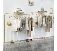 ALKOY Iron Pipe Clothing Garment Rack,Wall Mounted Closet Rod Retail Display Rack, Multi-Purpose Hanging Closet Storage Clothes Organizer Gold,With Storage Shelf/B/200Cm