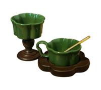 Alksubbm Cafe Table Display Accessory for Doll House, Green GOLDEN SPOON | 1: 12 1: 6 Cup Saucer Spoon Styling with Alloy Collector Decor