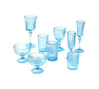 Alksubbm Collector Room Table Accent Set 1/6 Scale, Blue | Translucent 7-Piece Drinkware Assortment with Goblet Flute Cups Added