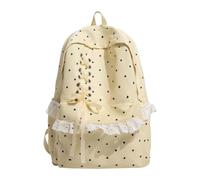Alksubbm Lightweight Campus Backpack, Yellow | Dot Print, Crossed Front Ruffle Detail, Roomy Layout, Nylon-Look Fabric, Class Use