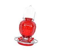 Alksubbm Metal Handle Hummingbird Feeder with Circular Perch and 4, Red | 4 Feeding Positions Around the Base, Wide-Mouth Access for Refilling, Silicone Gasket to Help Limit Drips