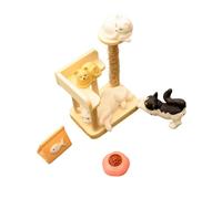 Alksubbm Miniature Cats, 1/12 Scale Model Set with Tree and Bowls for Creative Scene Decoration Cats Climbing Tree Figurine Set