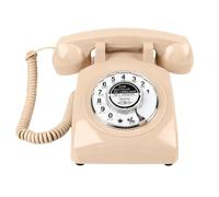 Alksubbm Retro Corded Landline Telephone with Circular, Beiges color | Curved Corded Handset, Number-Wheel Face, Traditional Tabletop Character for Home and Reception Desk Calling