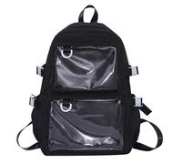 Alksubbm Teen Zippered Itabag Backpack Fashionable Japanese Nylon Daypack Large Capacity Clear Pocket Student School Bag Stylish Campus Backpack