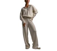 AlkYutd Women's 2 Pieces Knitted Tracksuit V-Neck Pullover Tops and Wide-Leg Pants Set Beige-S