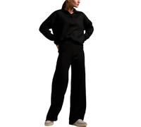 AlkYutd Women's 2 Pieces Knitted Tracksuit V-Neck Pullover Tops and Wide-Leg Pants Set Black-L