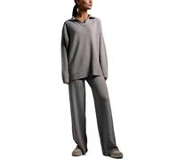 AlkYutd Women's 2 Pieces Knitted Tracksuit V-Neck Pullover Tops and Wide-Leg Pants Set Grey-S