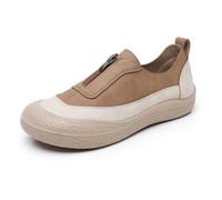 AlkYutd Women's Front Zipper Loafers Casual Slip-On Mom Walking Shoes Camel-38-7