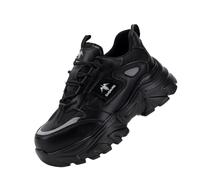 AlkYutd Women's Lightweight PVC Steel Toe Safety Shoes Lace-Up Breathable Chunky Sneakers-Women's 02Black-40-6