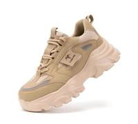AlkYutd Women's Lightweight PVC Steel Toe Safety Shoes Lace-Up Breathable Chunky Sneakers-Women's Camel-37-4