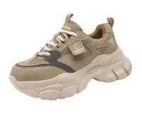 AlkYutd Women's Lightweight PVC Steel Toe Safety Shoes Lace-Up Breathable Chunky Sneakers-Women's khaki-41-6.5