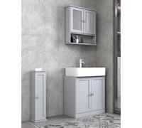 (All 3 Piece - Grey) Under Sink Cupboard Mirror Unit WC Paper Dispenser