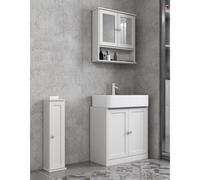 (All 3 Piece - White) Under Sink Cupboard Mirror Unit WC Paper Dispenser