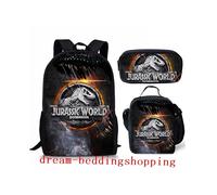 (All 3Pcs Set, #16) Jurassic World Dinosaur Backpack School Insulated Lunch Bag Rucksack Pencil Case