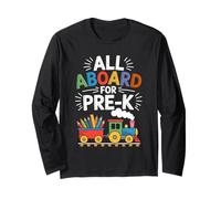 All Aboard for Pre-K Train Back to School First Day Boys Fun Long Sleeve T-Shirt