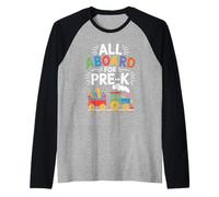 All Aboard for Pre-K Train Back to School First Day Boys Fun Raglan Baseball Tee