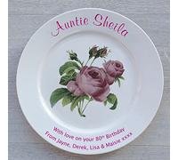 All About Names Personalised 90th Birthday Plate - Pink Rose Design with a Plain Rim