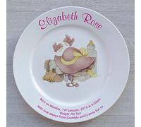 All About Names Personalised Baby Birth Plate - Pink Sleepytime Design on a Plain Plate