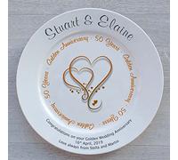 All About Names Personalised Bone China Plate - Golden (50th) Wedding Anniversary - Hearts Design