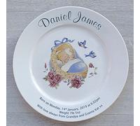 All About Names Personalised Christening Plate - Blue Cradle Design on a Plain Plate