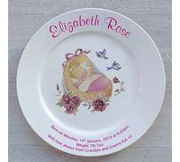All About Names Personalised Christening Plate - Pink Cradle Design on a Plain Plate