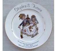 All About Names Personalised Pearl (30th) Wedding Anniversary Plate - Wedding Couple & Church Design - Gold Bands On Rim