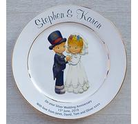 All About Names Personalised Silver (25th) Wedding Anniversary Plate With Cute Couple Design - Rim With Silver Bands