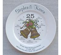All About Names Personalised Silver Wedding Anniversary Plate with plain rim - Bells + 25 design