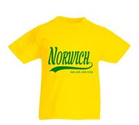 All About The Print Norwich One Life Football Fan Childrens T Shirt Top Kids Age 5-6 Yellow