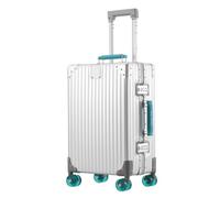 All Aluminum Magnesium Alloy Hardside Luggage Trolley Suitcase, Hard Shell Carry On Luggage With Wheels Lock, All Metal Hardside Checked Suitcase Rolling Case For Business Travel (Silver-B, 28 inch)