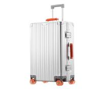 All Aluminum Magnesium Alloy Hardside Luggage Trolley with Wheels, Hardshell All Metal Luggage Checked Suitcase, Hardside Suitcase Carry on Cabin Rolling Case for Business Travel (Silver, 29 inch)