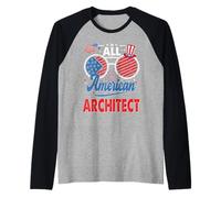 All American Architect American Flag Sunglasses 4th of July Raglan Baseball Tee